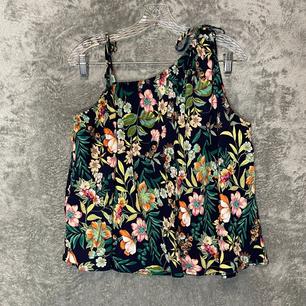 Women Tropical Beach Resort Cruise Asymmetrical Shoulder Lightweight Top M NWT